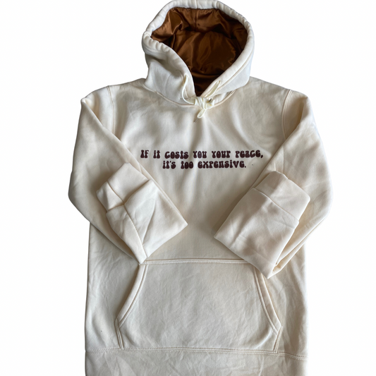 Satin Lined Motto Hoodie- Cream