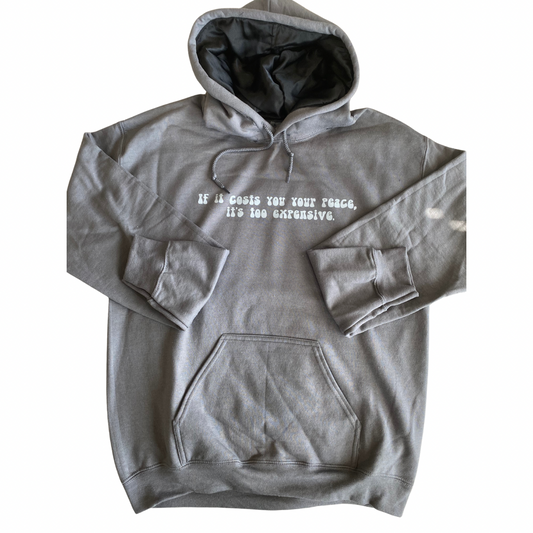Satin Lined Motto Hoodie- Gray